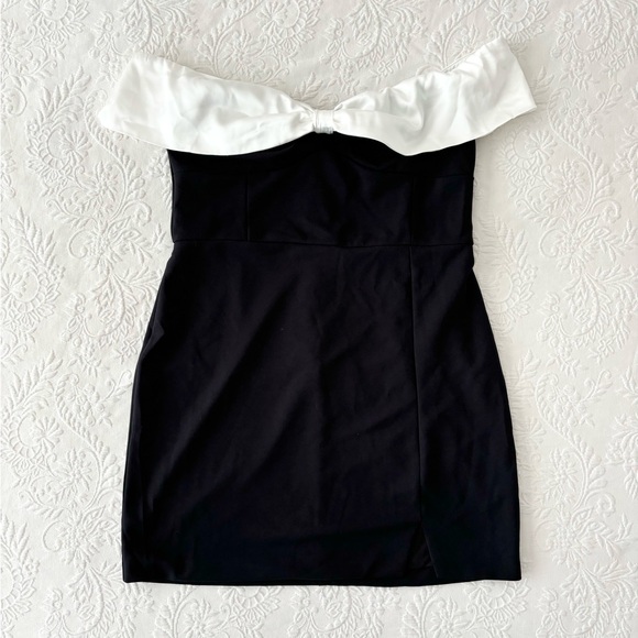 NWOT Lulus Extravagant Moment Black and White Off-the-Shoulder Mini Dress XLarge - Picture 2 of 8